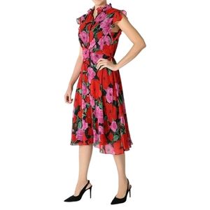 Julia Jordan Navy Floral Print Fit‎ & Flare Dress Size 8